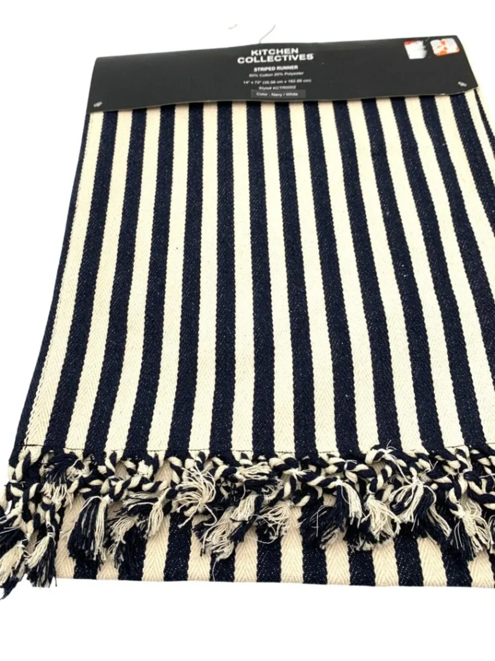 NWT Kitchen Collectives Navy & White Striped Table Runner 14